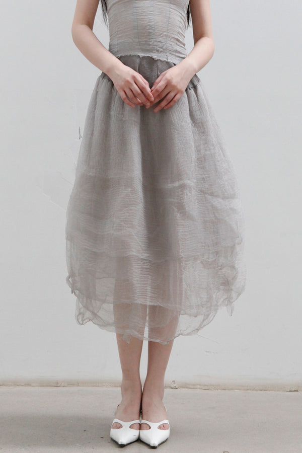 Marc Le Bihan Silk Skirt Six-layer Gauze 25930 Series French Hand-dyed MLB-25930-QHUI Light Gray Gris Clair